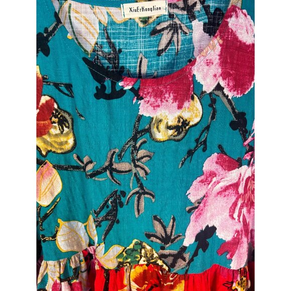 Hawaiian Floral Print XL Oversized Muumuu Kaftan Vibrant Colors Boho Beachy - Picture 4 of 8